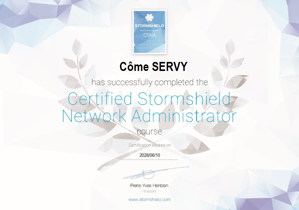 Diplôme Certified Stormshield Network Administrator