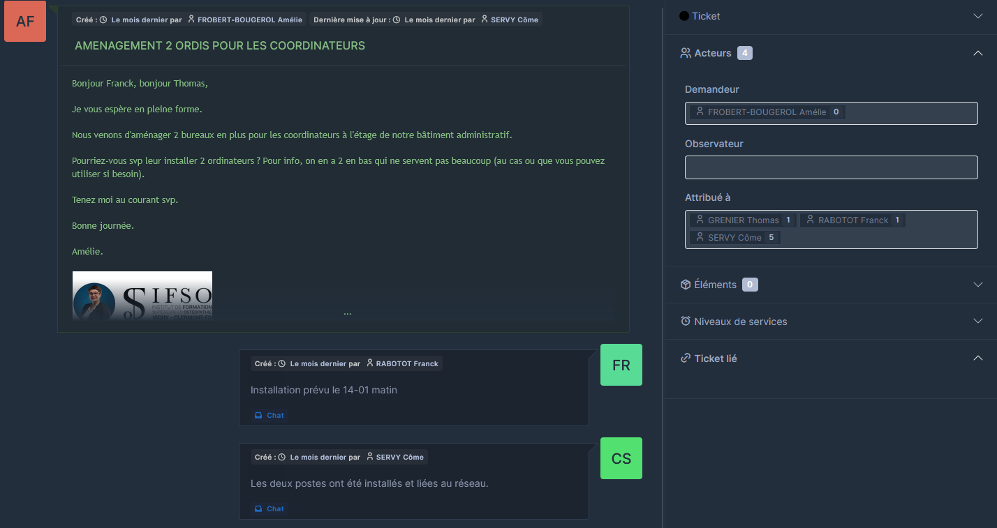 Exemple de ticket dans GLPI